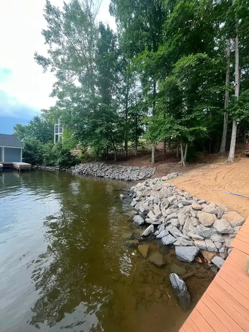 Riprap shoreline stabilization at Hyco Lake
